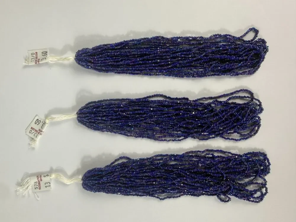 13/0 Micro Seed Beads Hank Lot of 3 - Iridescent Cobalt Royal Blue/Purple Purses